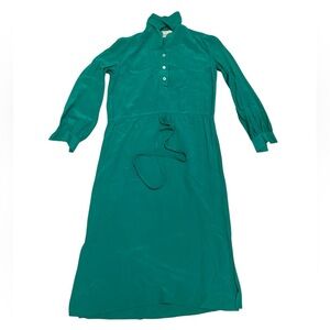 Rare Vintage 1970s Pierre Balmain Paris 100% Silk Green Midi Dress Size 6